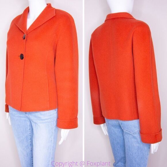 Carole Little 100% wool Orange blazer jacket with black button, size Petite - Picture 14 of 16